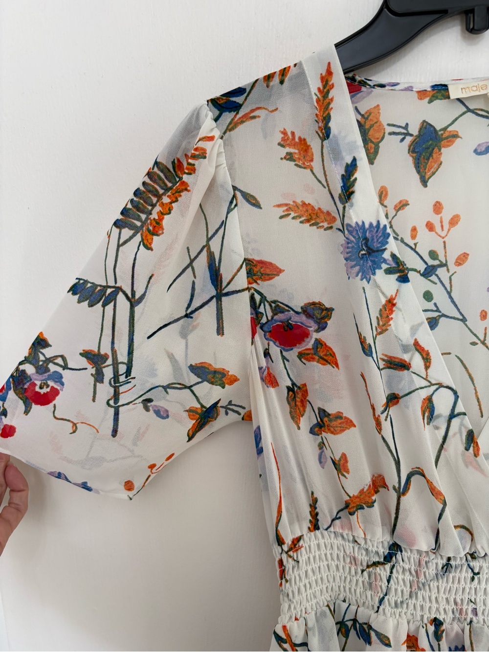 Maje White High-Low Floral Ruffle Dress with Blue & Orange Print spring/summer - Picture 4 of 10